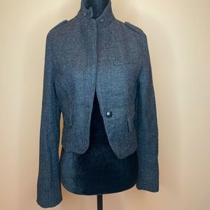 American Eagle dark grey tweed military jacket with navy blue undertones.